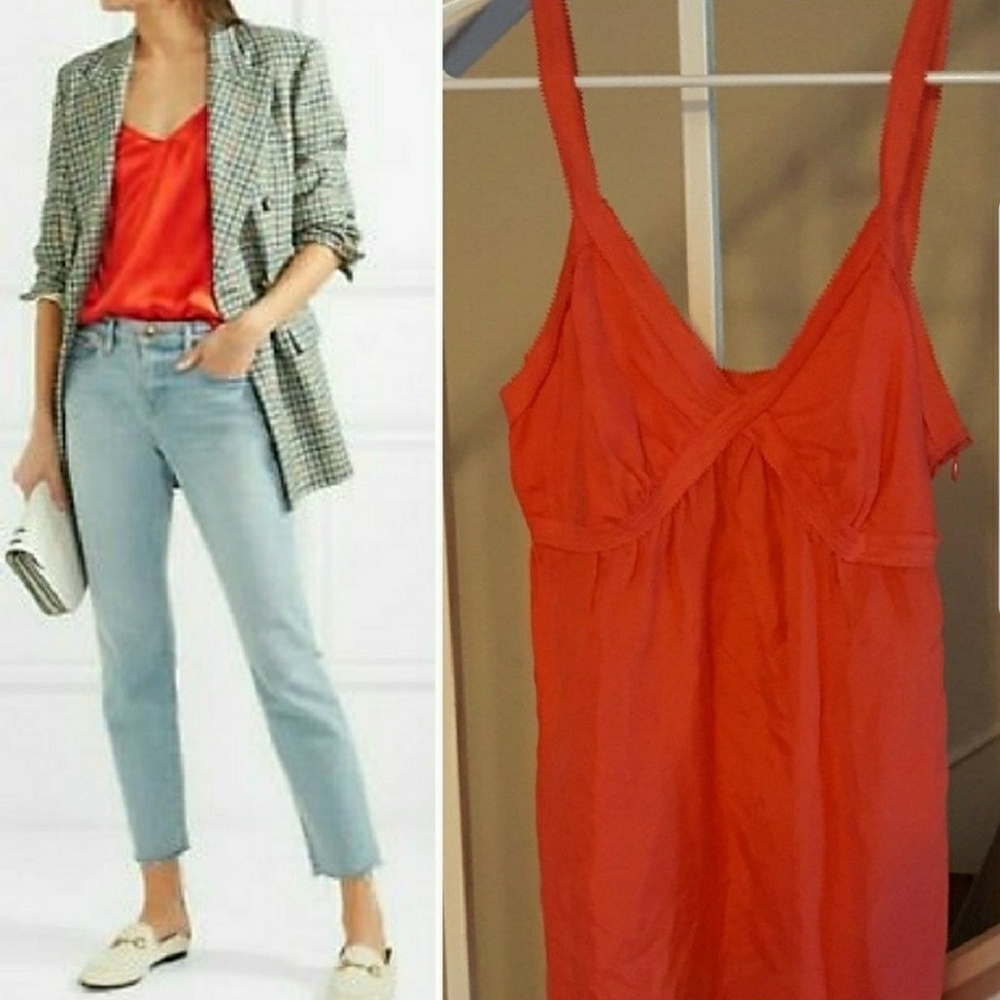100% silk camisole top in strawberry red